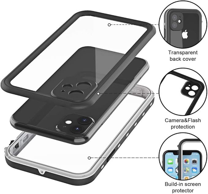 for iPhone 11 Waterproof Case with Screen Protector Full Body Protector Shockproof Dustproof Dirtproof Heavy Duty IP68 Waterproof Case for iPhone 11(6.1inch) (Clear)