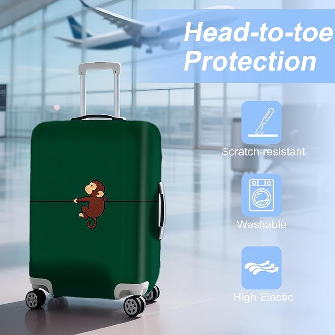 ANNA QUEEN Cute Monkey Travel Luggage Cover-Cartoon Stretchable Airplane Suitcase Protector Sleeve,Universal Washable Fit for 20-26 Inch Checked Baggage,Water Resistant Durable Luggage Protector,M