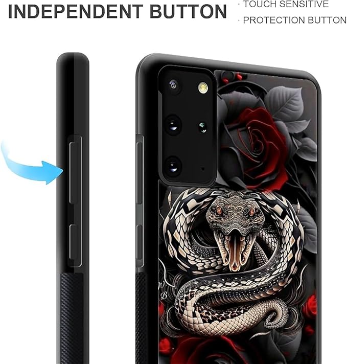 for Samsung Galaxy S20 Plus Case, Entwined Rose Snake Pattern Graphic Design Girl Boy Soft Silicone Hard Acrylic Shock Protection for Samsung Galaxy S20 Plus