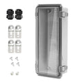 LeMotech Electrical Box, IP67 Waterproof Hinged Clear Cover Stainless Steel Latch Junction Box, ABS Plastic Electrical Enclosure with Mounting Plate,Wall Brackets, Cable Glands,10.2"x4.3"x2.9",Grey