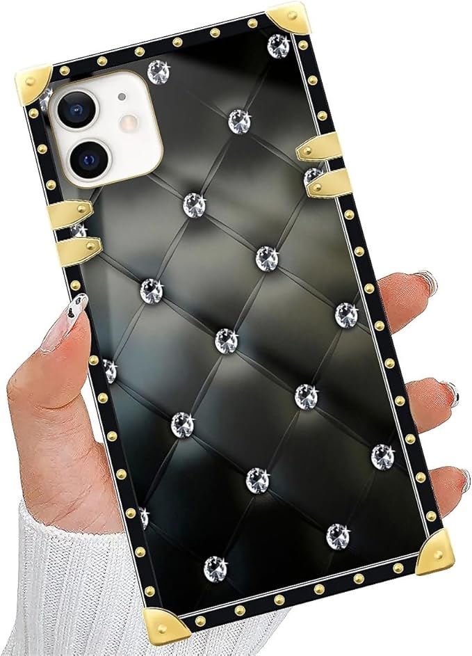 Compatible with iPhone 11 Case, Shiny Black Sofa Crystal Luxury Golden Decoration for Girl Women Soft TPU Shockproof Protective Hard PC Back for iPhone 11