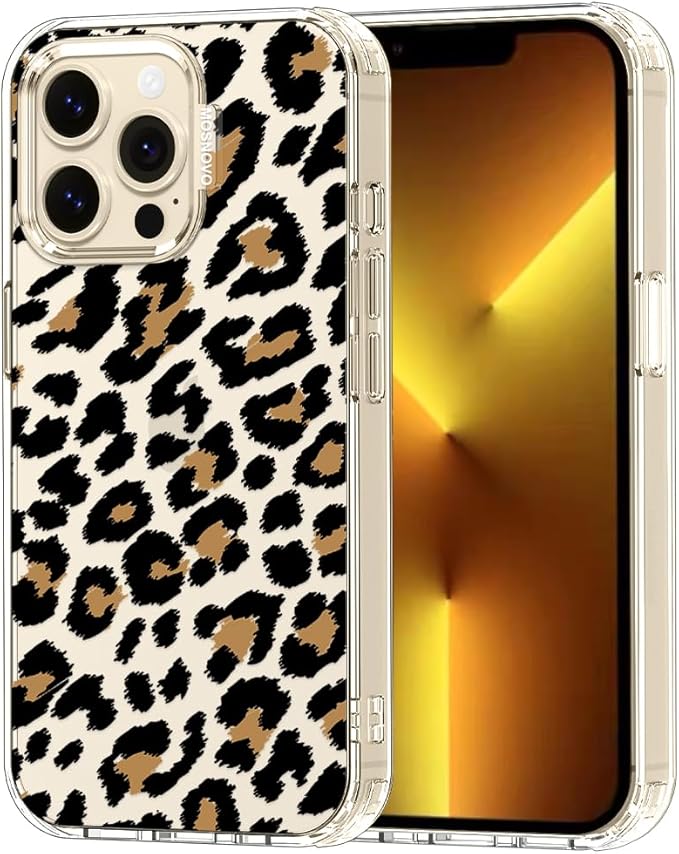 MOSNOVO for iPhone 13 Pro Case, [Buffertech 6.6 ft Drop Impact] [Anti Peel Off] Clear Shockproof TPU Protective Bumper Phone Cases Cover with Leopard Print Design for iPhone 13 Pro
