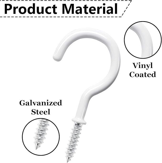 12 Pcs Ceiling Hooks for Hanging Plants - 2.9 inches Heavy Duty, Hanging for Christmas Lights, Cups, Decors - White Vinyl Coated Screw in Plant Hanger Hook Indoor and Outdoor