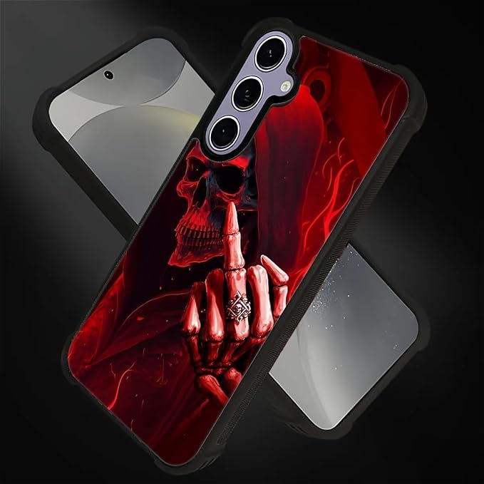 for Samsung Galaxy S24 S25 Case, Gestures Funny Skull Pattern Graphic Design Girl Boy Soft Silicone Hard Acrylic Shock Protection for Samsung Galaxy S24 S25