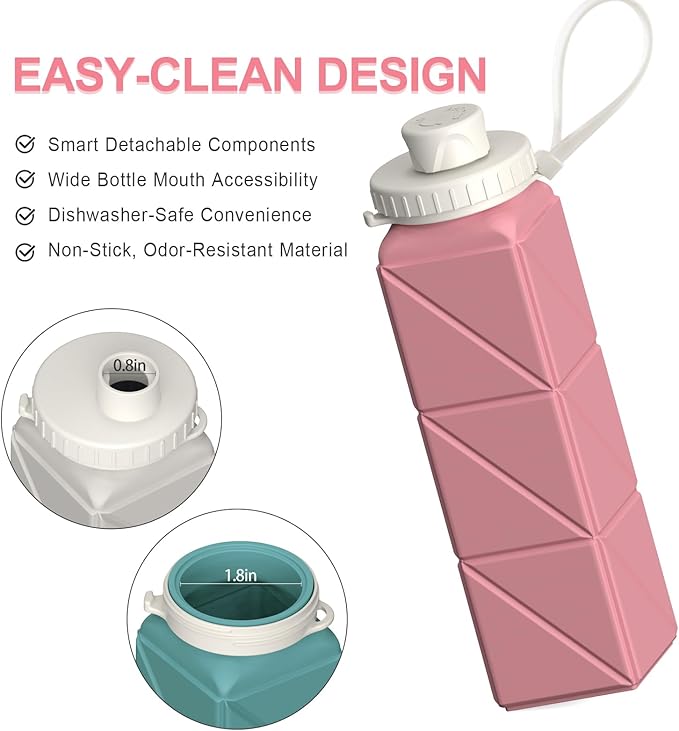 BEAUTAIL Collapsible Water Bottles 20.6oz, Silicone Foldable Portable Travel Water Bottle, BPA-Free, Leakproof Reusable for Traveling Hiking Sports, 5 Pack (Starlight+Pink+Blue+Dark Blue+Black)