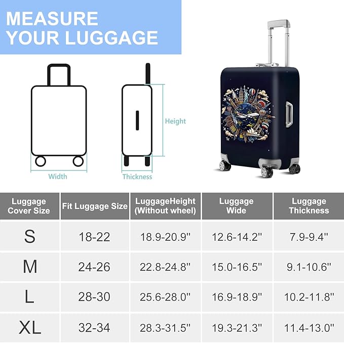 ANNA QUEEN Travel Globe Airplane Luggage Cover -Stretchable Airplane Suitcase Protector Sleeve,Universal Washable Fit for 20-37 Inch Checked Baggage,Water Resistant Durable Luggage Protector