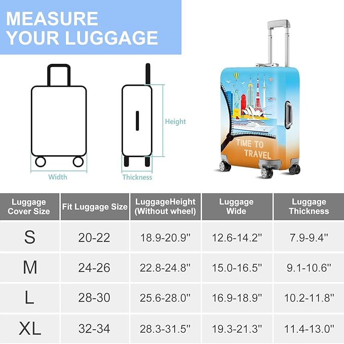 ANNA QUEEN Worldwide Travel Airplane Luggage Cover, Stretchable Suitcase Protector Sleeve, Universal Washable Fit for 32-34 Inch Checked Baggage, Water Resistant Durable Luggage Protector