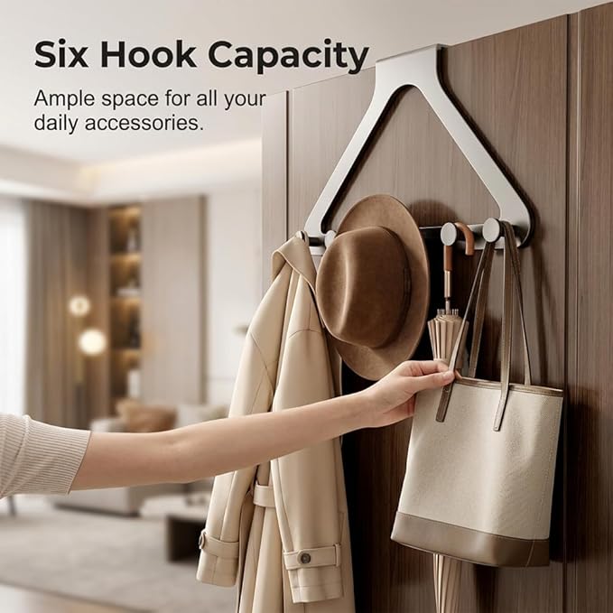 Over-The-Door Hanger Organizer, 2026 New Modern Over Door Hook, Heavy Duty Door Hanger for Home Office, Multi-Purpose Door Organizer for Family (White, 1pack)