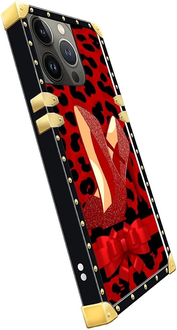 Compatible with iPhone 15 Pro Max Case, Elegant High Heels Luxury Golden Decoration for Girl Women Soft TPU Shockproof Protective Hard PC Back for iPhone 15 Pro Max