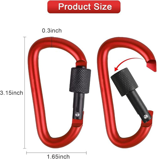 10 Pack Aluminum D Ring Key Rings Clips Locking Carabiner for Camping Fishing and Outdoor Use，Clips with Screw Gate Multicolored