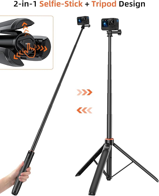 53.5" Osmo Action Selfie Stick Tripod for DJI Action 5 Pro/4/3, Xtra Edge Pro, 2-in-1 Extendable Handle Grip w Quick-Release Adapter, Extension Rod/Travel Vlog Stand/Accessories for Video Recording