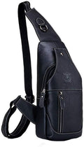 Hebetag Leather Sling Bag Backpack for Men Women Travel Outdoor Camping Crossbody Shoulder Chest Day Pack Hiking Walking Backpacks Black