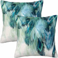 Peacock Feather 18 X 18 Pillow Covers Watercolor Gradient Blue Soft Halo Green Leaves Set of 2 Pillow Cases Square Velvet Outdoor Pillowcases Decorative for Home Bed Sofa Couch Hotel