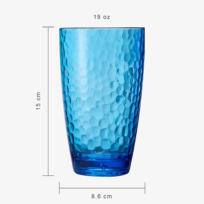 Khen Iceberg Plastic Reusable Drinking Glasses (Set of 6) Restaurant Cups Style 19 oz Acrylic Unbreakable Water Tumbler, Juice, Wine Cups | BPA-Free1 | Top-Rack Dishwasher Safe, Tritan Shatterproof