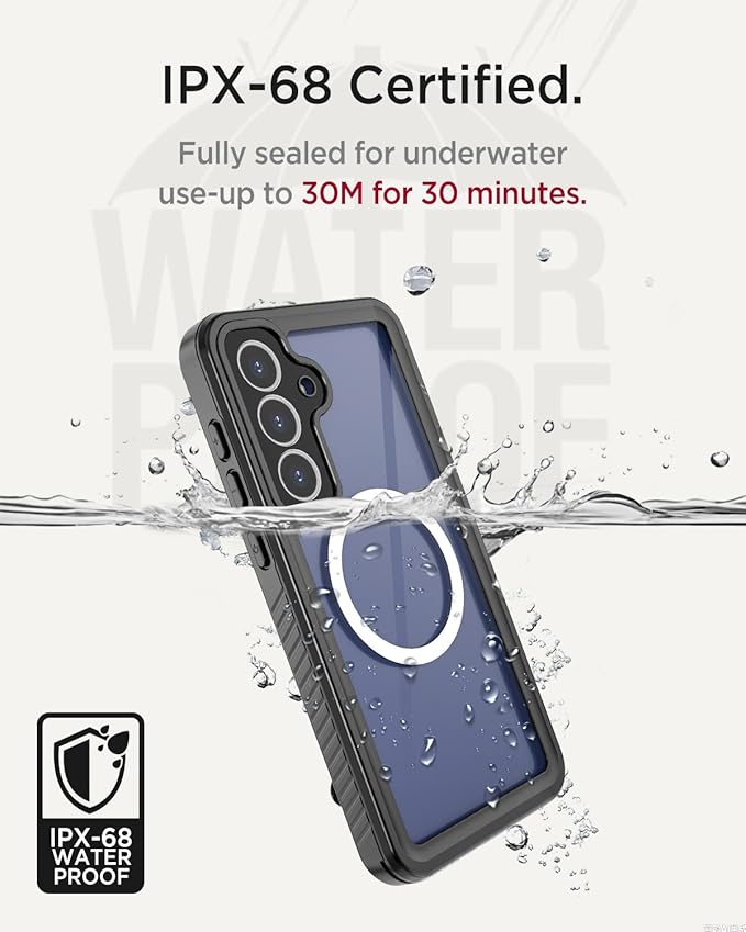 Miimall for Samsung Galaxy S25FE Phone Case Waterproof,12FT Military Drop Proof, IP68 Waterproof, 360°Full Body Protection Shockproof Heavy Duty Protective Rugged Magsafe S25 FE Case Screen, Black