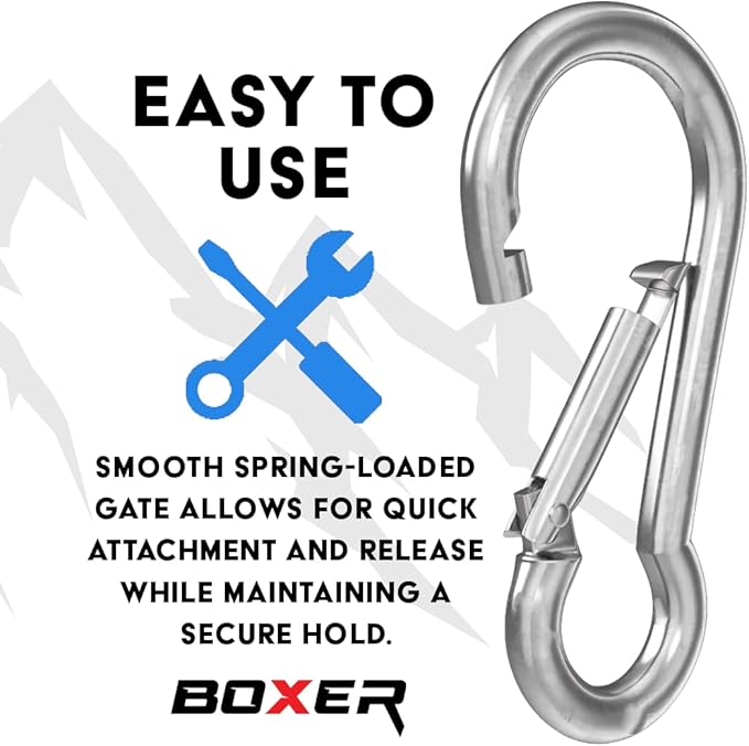 BoxerTool Heavy Duty Spring Snap Hooks 4Inch, 3/8" 20 Pack - Multipurpose Carabiner Clips for Swing, Large Steel Chain Quick Links Safety Buckle Connector for Hammock Fitness Gym Outdoor Boating