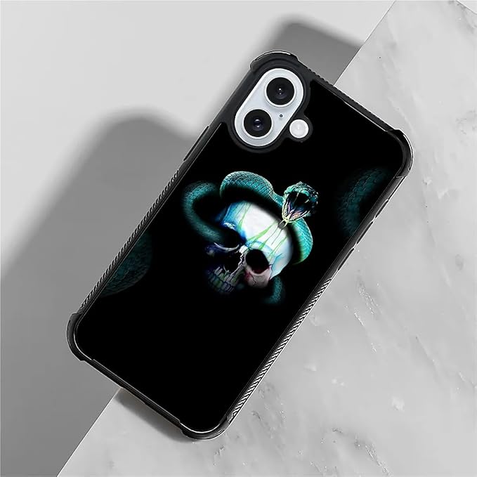 for iPhone 16 Plus Case, Skeleton Winding Snake Pattern Graphic Design Girl Boy Soft Silicone Hard Acrylic Shock Protection for iPhone 16 Plus