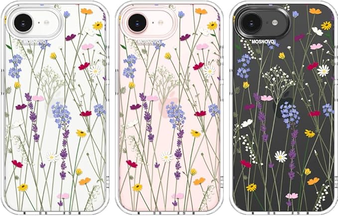 MOSNOVO for iPhone 17e Case/iPhone 16e Case, Shockproof Military-Grade Protection 6.6ft Drop Tested, Clear Phone Case for iPhone 16e / iPhone 17e, Floral Garden Design