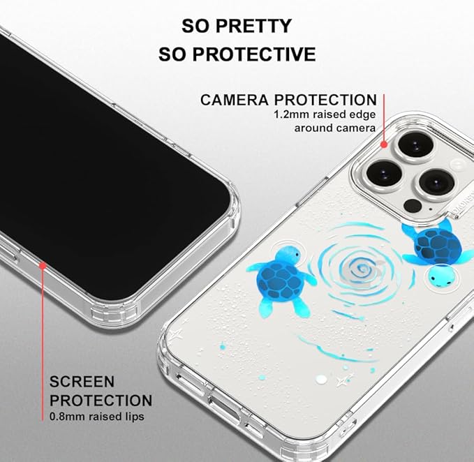 MOSNOVO Case for iPhone 15 Pro, [Buffertech 6.6ft Military-Grade Drop Protection] [Anti Peel Off Tech] Clear TPU Bumper Phone Case Cover Design - Space Turtle