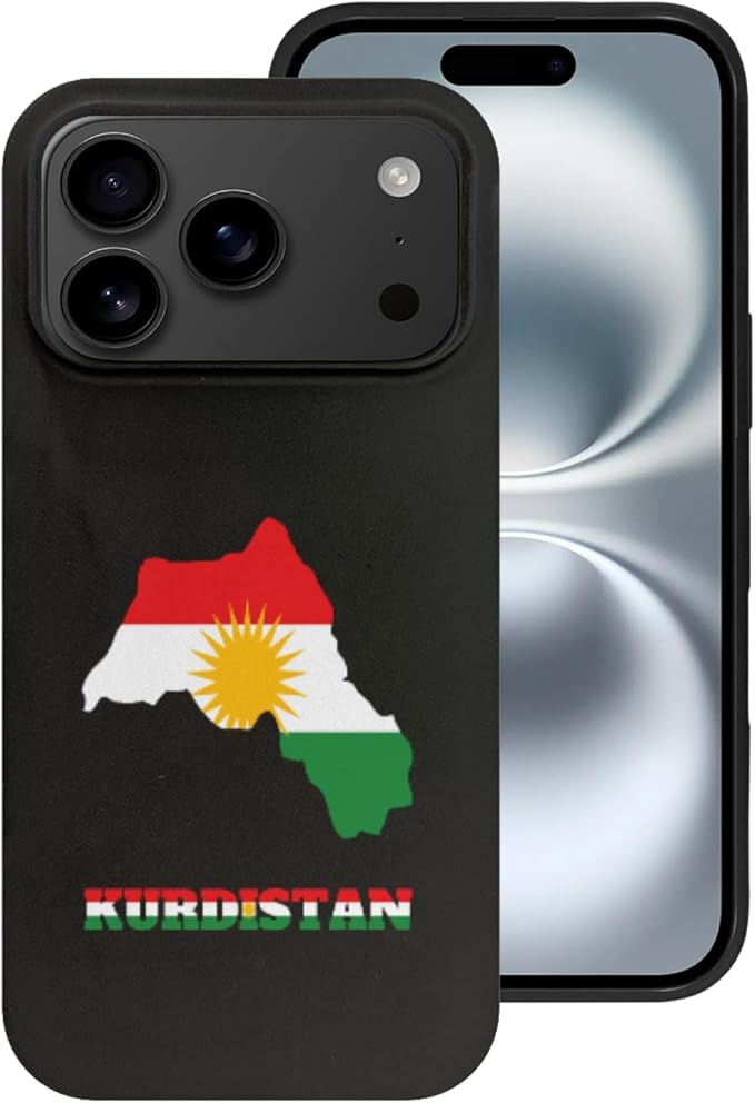 Kurdistan Kurdish Kurds Flag Map Case Compatible with iPhone 17 Pro Drop Protection Shockproof Anti Fingerprint Funny Novelty Phone Cover Slim Fit Silicone Black
