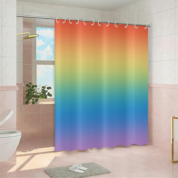 Rainbow Shower Curtain, Children Colorful Rainbow Kid Girls Cute Bathroom Curtain Waterproof Fabric Machine Washable with Hooks, 72" Wx72 L