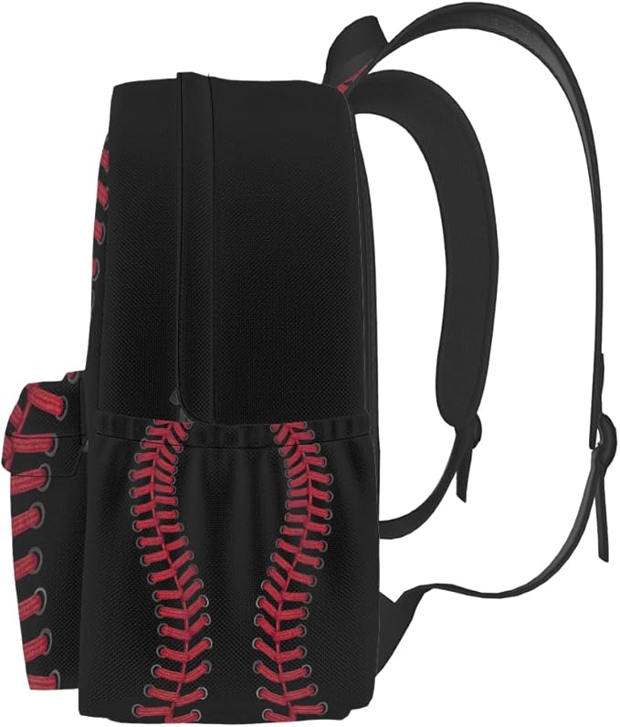 cfpolar 17 Inch Backpack Black Baseball Red Stitches Laptop Bag Shoulder Bag School Bookbag Casual Daypack For Boys Girls,A-8