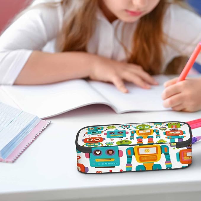 Retro Robots Pencil Case Mecha Deformation Cartoon Game Pencil Bag Pouch Box Organizer for College School Students Boy Girl