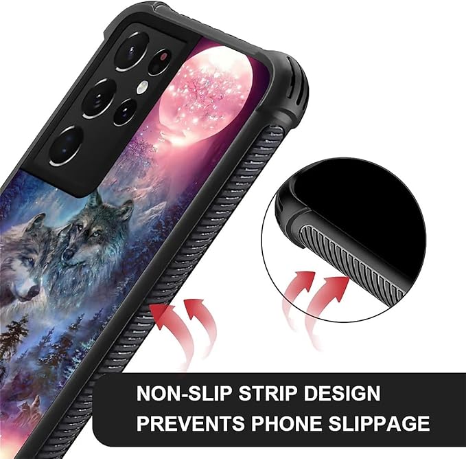 for Samsung Galaxy S21 Ultra Case, Star Two Wolfs Howling Pattern Graphic Design Girl Boy Soft Silicone Hard Acrylic Shock Protection for Samsung Galaxy S21 Ultra