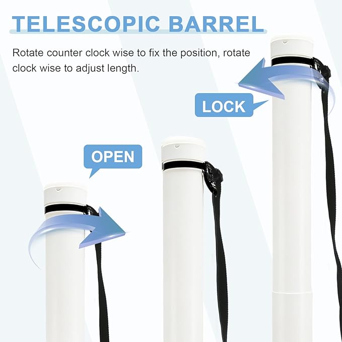 DEWEL Poster Tube, Waterproof Poster Holder Plastic Expandable Poster/Art/Document Storage Tube 24.5" to 40", Adjustable Poster Storage Blueprint Holder with Carrying Strap (White-Large Size)