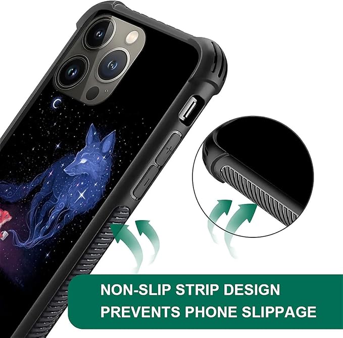 for iPhone 13 Pro Case, Galaxy Fox Wolf Pattern Graphic Design Girl Boy Soft Silicone Hard Acrylic Shock Protection for iPhone 13 Pro
