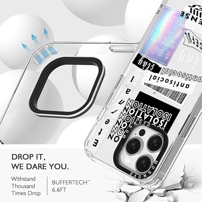 MOSNOVO Case for iPhone 15 Pro Max, [Buffertech 6.6ft Military-Grade Drop Protection] [Anti Peel Off Tech] Clear TPU Bumper Phone Case Cover Design - Slay