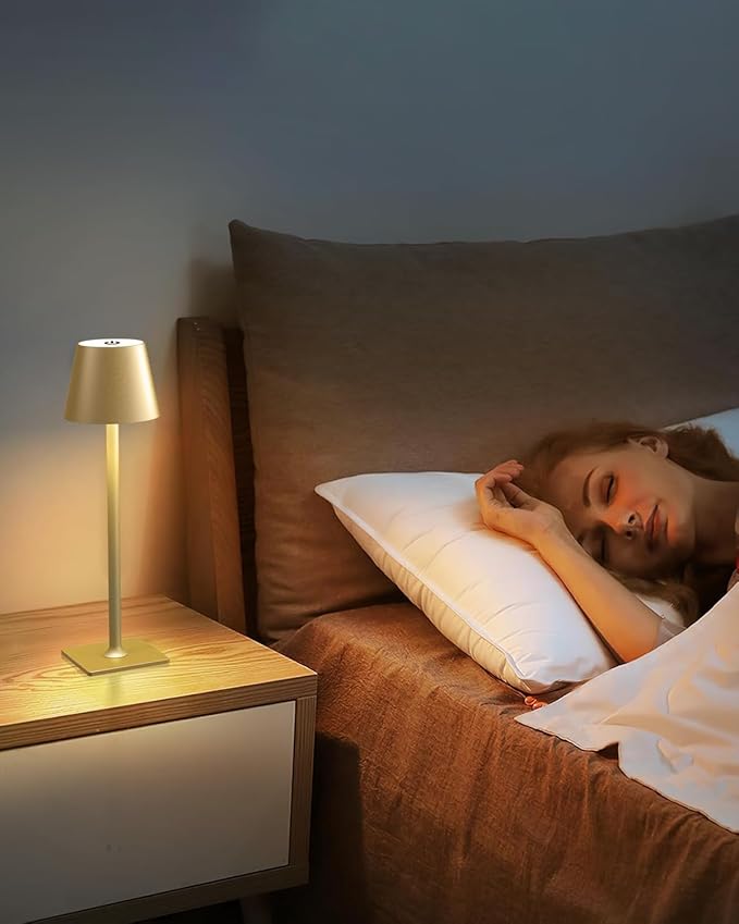 Fizrice Cordless Table Lamp, 6000mAh Battery Operated, 250LM Adjustable Brightness IP65 Height Adjustable - Set of 2 Gold Wireless Lamps for Restaurant Patio Bedside Outdoor Cafe & Home Decor