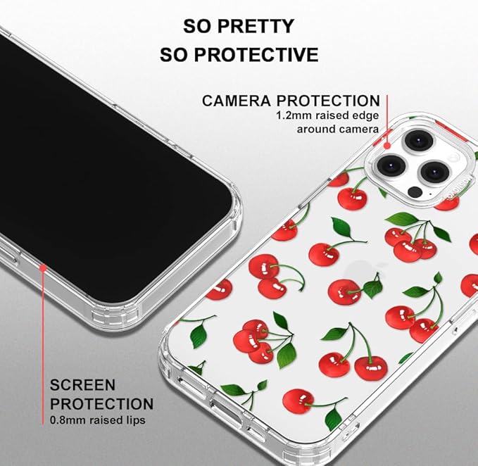 MOSNOVO Case for iPhone 12 & iPhone 12 Pro, [Buffertech 6.6ft Military-Grade Drop Protection] [Anti Peel Off Tech] Clear TPU Bumper Phone Case Cover Design - Cute Cherry