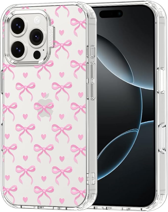 MOSNOVO Case for iPhone 16 Pro Max, [Buffertech 6.6ft Military-Grade Drop Protection] [Anti Peel Off Tech] Clear TPU Bumper Phone Case Cover Design - Bowtiful Love