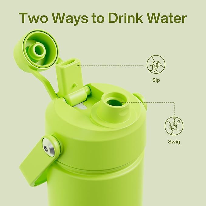 ENCOOL Insulated Water Bottle with Straw Stainless Steel Water Bottle, Leak-Proof, BPA-Free, Double Wall Vacuum Keeps Cold for 24 Hours for Sports, Travel, School (26 oz, Sharp Green)
