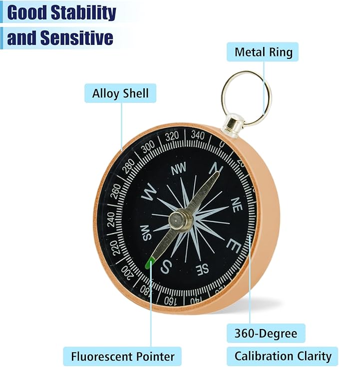 Pocket Compass, 2 Pieces Mini Compass with Key Ring, Suitable for Hiking Survival, Mountaineering Camping, Outdoor Adventure Party Navigation Tools