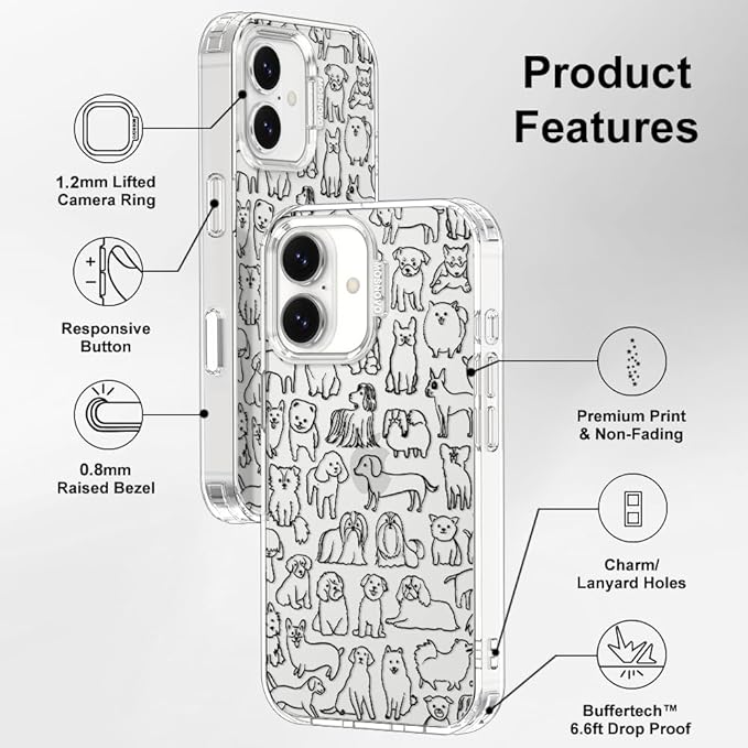 MOSNOVO for iPhone 17 Case | Military Grade 6.6ft Drop Tested | Camera Control | Clear with Doodle Dog Design