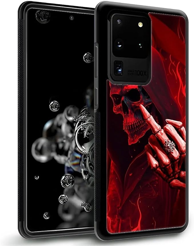 for Samsung Galaxy S20 Ultra Case, Gestures Funny Skull Pattern Graphic Design Girl Boy Soft Silicone Hard Acrylic Shock Protection for Samsung Galaxy S20 Ultra