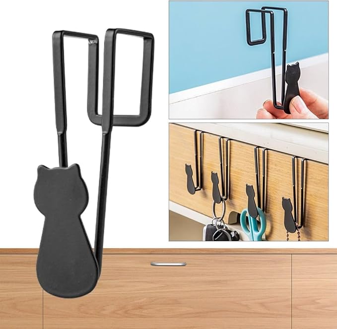 3Pcs- Over Cabinet Door Hooks Iron Decorative Cat Over The Cupboard Drawer Hooks Multi-Purpose for Kitchen Bathroom Bedroom