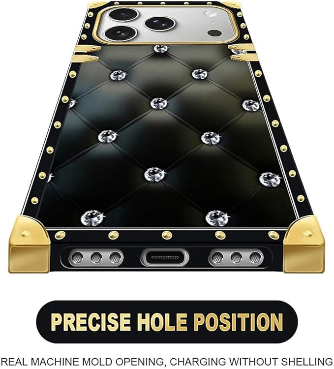 for iPhone 17 Pro Max Case Luxury Golden Decoration for Girl Women Soft TPU Shockproof Protective Hard PC Back for iPhone 17 Pro Max Crazy Pattern Shiny Black Sofa Crystal