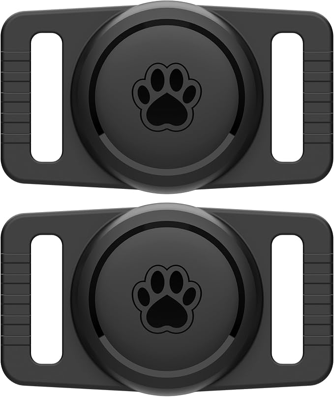 GOCII for Airtag Dog Collar Holder 2 Pack,Waterproof Dog Collar Holder for Apple AirTag(Gen 1 & 2),Silicone Air Tags Case for Dog Collars(Black)