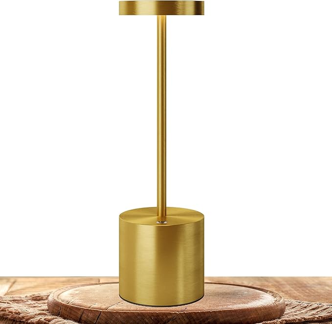 TBBGA LED Cordless Table Lamps, Portable Rechargeable Battery Operated Lamp, Modern Metal 3 Level Dimmable Indoor and Outdoor Cordless Lamp,Desk Lamp for/Restaurant/Bar/Cafe/Bedroom. (Gold)