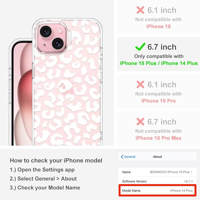 MOSNOVO Case for iPhone 15 Plus/iPhone 14 Plus, [Buffertech 6.6ft Military-Grade Drop Protection] [Anti Peel Off Tech] Clear TPU Bumper Phone Case Cover Design - White Leopard Print