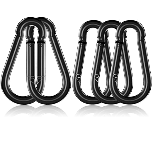 5 Pack 5.5" Heavy Duty Carabiner Clips, M14 Black Galvanized Steel Spring Snap Hooks, Rust-Resistant Keychain Clips for Hammock, Camping, Hiking, Fishing, Swing Set