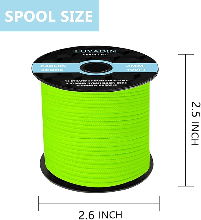 Paracord 240lb - Diameter 2mm Micro Utility Cord -3 Strand Parachute Spool Cord - 100ft 200ft,Paracord for Camping,Hiking,Fishing,Outdoor and DIY