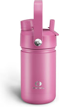 Kids Insulated Water Bottle with Straw - 12oz Stainless Steel Water Bottle with Dual Spouts, Leak-Proof, BPA-Free, Double Wall Vacuum Keeps Cold for 24 Hours for Sports, Travel, School (Turkish Rose)