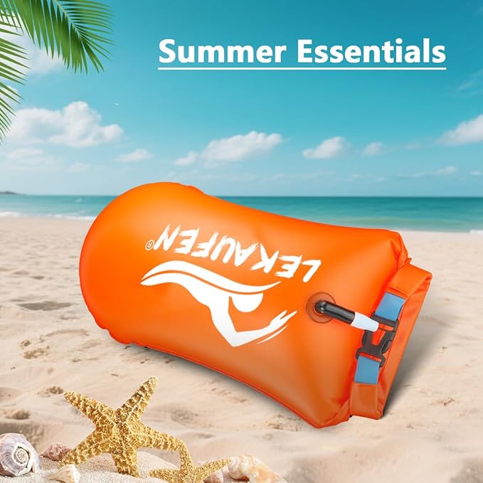 Swim Buoy for Open Water 2 Pack, 20L Swim Safety Float Waterproof Dry Bag for Swimmers Triathletes Kayakers Snorkelers, Swimming Pull Buoy for Safer Swim Training (Yellow & Orange)