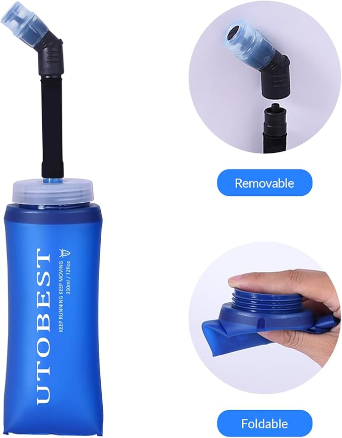 UTOBEST Soft Flask Collapsible Running Water Bottle, Flexible TPU Folding Flask for Hydration Pack, Soft Flask Bottles for Hiking Cycling
