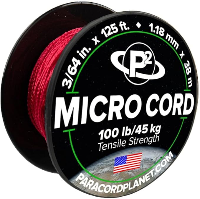 Paracord Planet Micro Paracord – Thin Braided Cord for Crafting, Fishing, and DIY Projects in 125 ft Spools – Raspberry Red