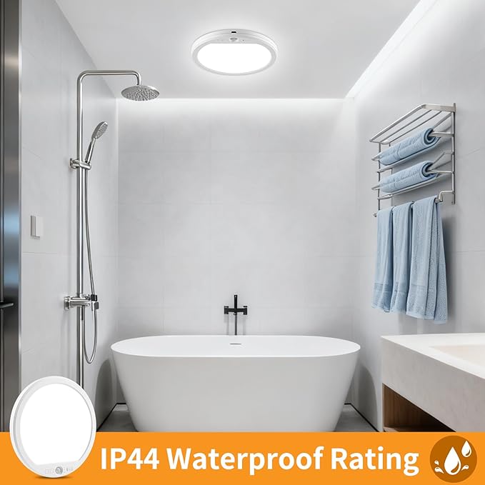 USB C Rechargeable Motion Sensor Ceiling Light 750LM with Remote, 3000K 4000K 6500K Magnetic No Wiring LED Ceiling Light Battery Powered for Shower Stairs Hallway Porch Pantry Garage Patio Shed